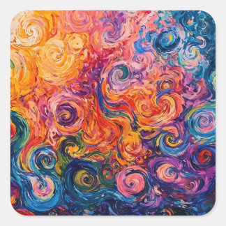 Psychedelic Swirls Oil Painting Square Sticker