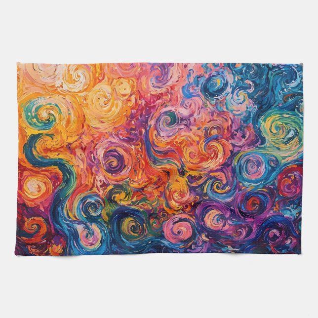 Psychedelic Swirls Oil Painting Tea Towel (Horizontal)