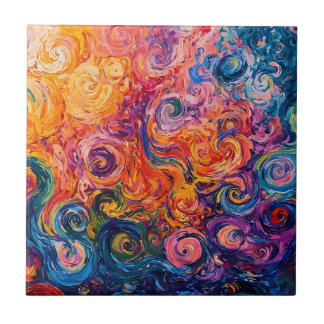 Psychedelic Swirls Oil Painting Tile