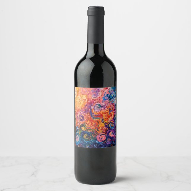 Psychedelic Swirls Oil Painting Wine Label (Front)