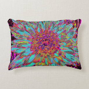 Psychedelic Teal Blue Abstract Decorative Dahlia Cushion