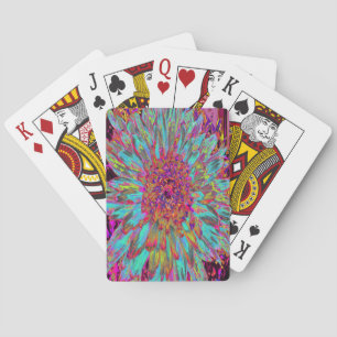 Psychedelic Teal Blue Abstract Decorative Dahlia Playing Cards