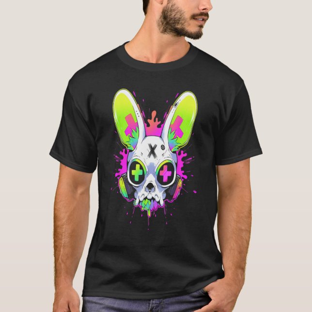 Psychedelic Techno Rabbit Rave EDM Punk Grunge Aes T-Shirt (Front)