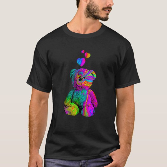 Psychedelic Teddy Bear Trippy Colorful Teddy with  T-Shirt (Front)