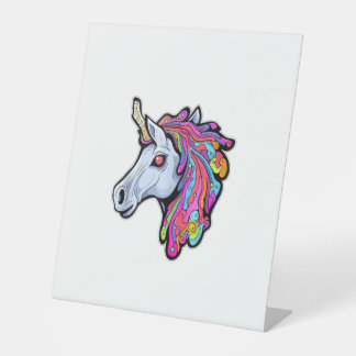 Psychedelic Tekk Party Unicorn Trippy EDM Rave Tan Pedestal Sign