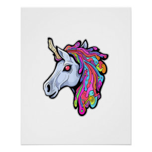 Psychedelic Tekk Party Unicorn Trippy EDM Rave Tan Poster