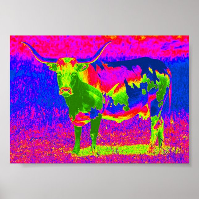 Psychedelic Texas Longhorn Cow Poster (Front)