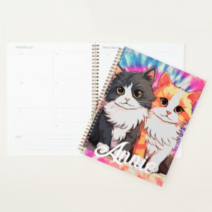 Psychedelic Tie Dye Cats Custom Name Planner