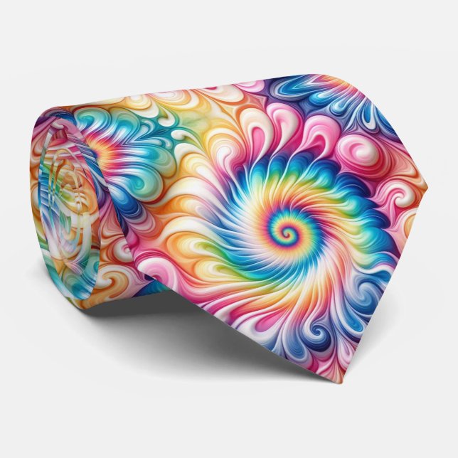 Psychedelic Tie-Dye Pattern Tie (Rolled)