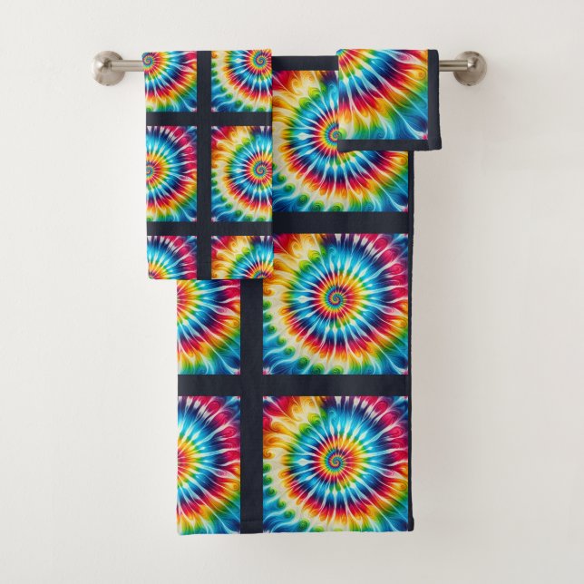 Psychedelic Tie Dye Pattern Towel Set (Insitu)