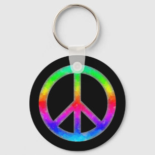 Psychedelic Tie-Dye Peace Sign Keychain (Black)