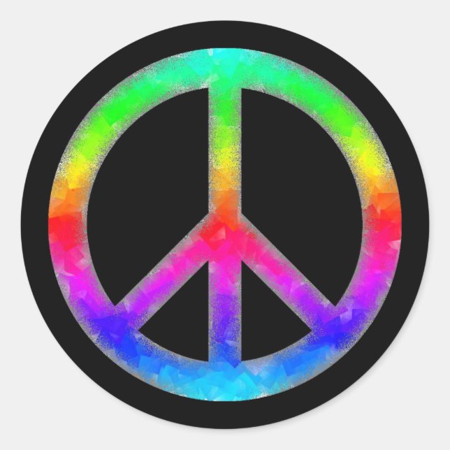 Psychedelic Tie-Dye Peace Sign Stickers (Black) (Front)