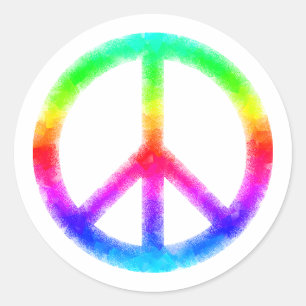 Psychedelic Tie-Dye Peace Sign Stickers (White)