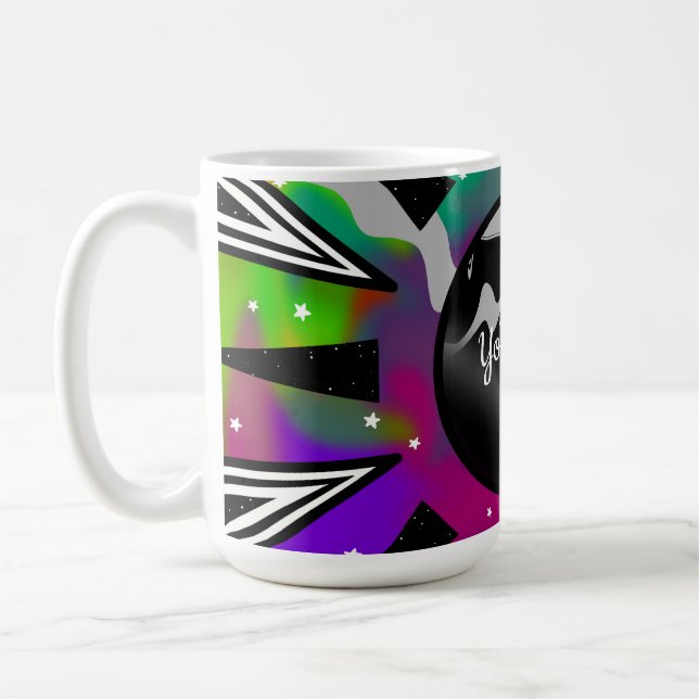 Psychedelic Tie-Dye Planet and Abstract Designs Coffee Mug (Left)
