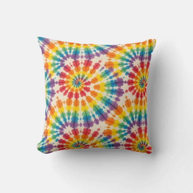 Psychedelic Tie Dye | Retro Groovy Throw Pillow (Front)