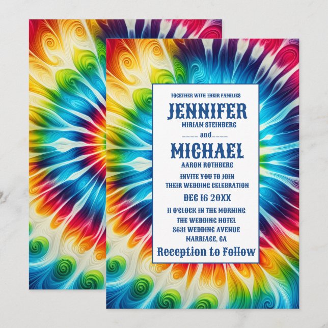 Psychedelic Tie Dye Wedding Invitations (Front/Back)