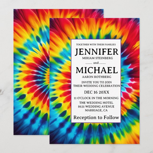 Psychedelic Tie Dye Wedding Invitations (Front/Back)