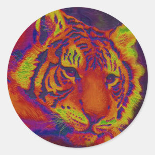psychedelic tiger classic round sticker
