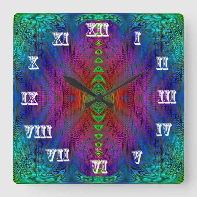 Psychedelic Time Warp by SD. Kelley Square Wall Clock (Front)