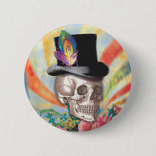 Psychedelic Top Hat Skull Button