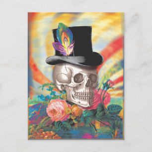 Psychedelic Top Hat Skull Postcard