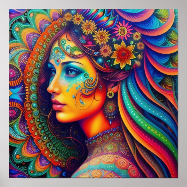 Psychedelic Traveller Women Art Poster (Front)
