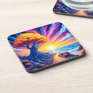 Psychedelic Tree Sunset Surreal Landscape Coaster