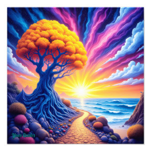 Psychedelic Tree Sunset Surreal Landscape Photo Print