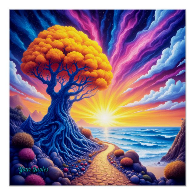 Psychedelic Tree Sunset Surreal Landscape Poster (Front)