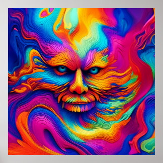Psychedelic Trippy Colourful Abstract Paint Splash Poster