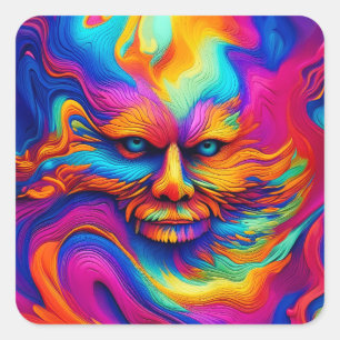 Psychedelic Trippy Colourful Abstract Paint Splash Square Sticker