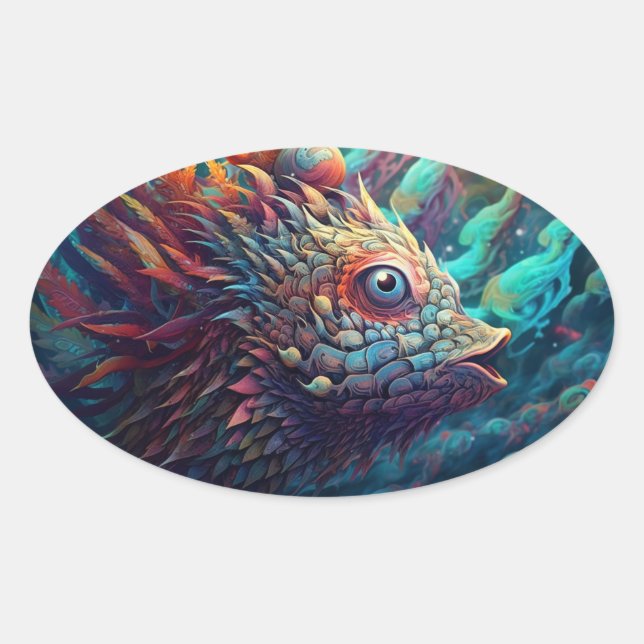 Psychedelic Trippy creature Oval Sticker (Front)