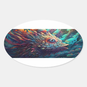Psychedelic Trippy creature Oval Sticker