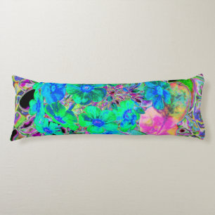 Psychedelic Trippy Lime Green and Blue Flowers Body Cushion