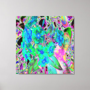 Psychedelic Trippy Lime Green and Blue Flowers Canvas Print