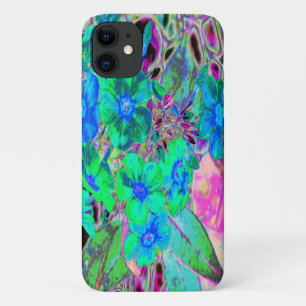 Psychedelic Trippy Lime Green and Blue Flowers iPhone 11 Case