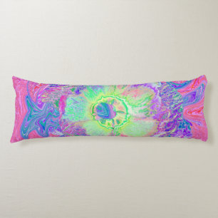 Psychedelic Trippy Lime Green and Purple Hibiscus Body Cushion