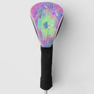 Psychedelic Trippy Lime Green and Purple Hibiscus Golf Head Cover