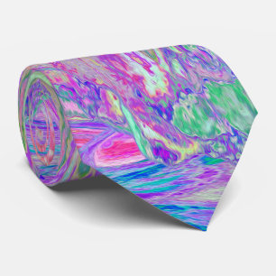 Psychedelic Trippy Lime Green and Purple Hibiscus Tie