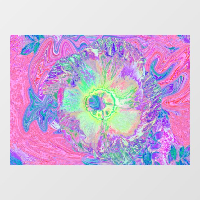 Psychedelic Trippy Lime Green and Purple Hibiscus Window Cling (Sheet)