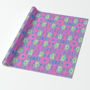 Psychedelic Trippy Lime Green and Purple Hibiscus Wrapping Paper