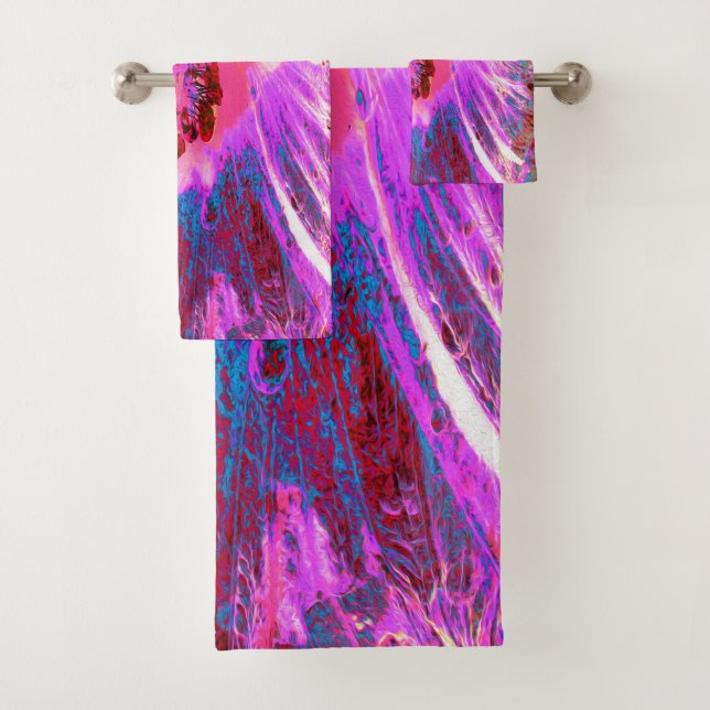 Psychedelic Trippy Rainbow Colours Hibiscus Flower Bath Towel Set (Insitu)