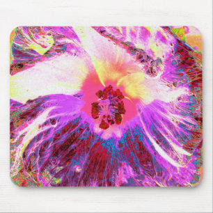 Psychedelic Trippy Rainbow Colours Hibiscus Flower Mouse Mat