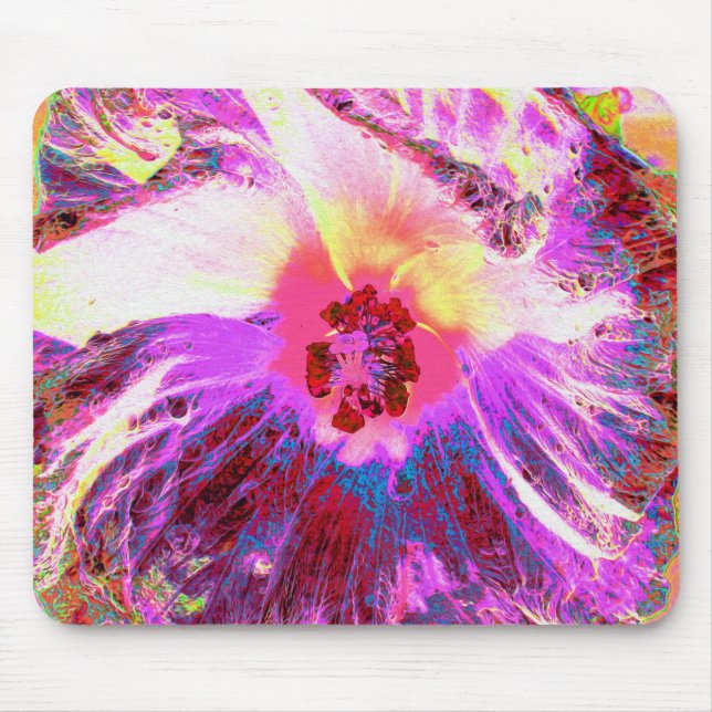Psychedelic Trippy Rainbow Colours Hibiscus Flower Mouse Mat (Front)