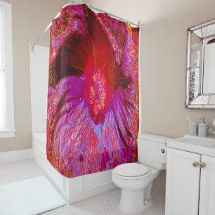 Psychedelic Trippy Retro Red Hibiscus Flower Shower Curtain