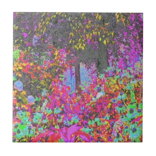Psychedelic Tropical Festival Garden Sunrise Tile (Front)