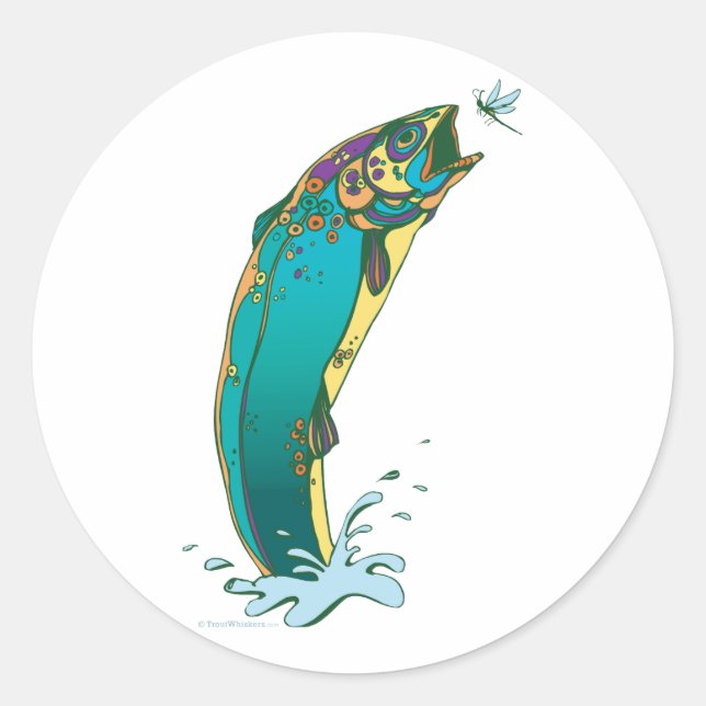 Psychedelic Trout Fishing Classic Round Sticker (Front)