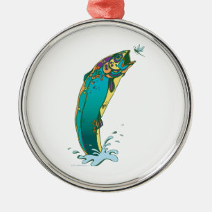 Psychedelic Trout Fishing Metal Tree Decoration