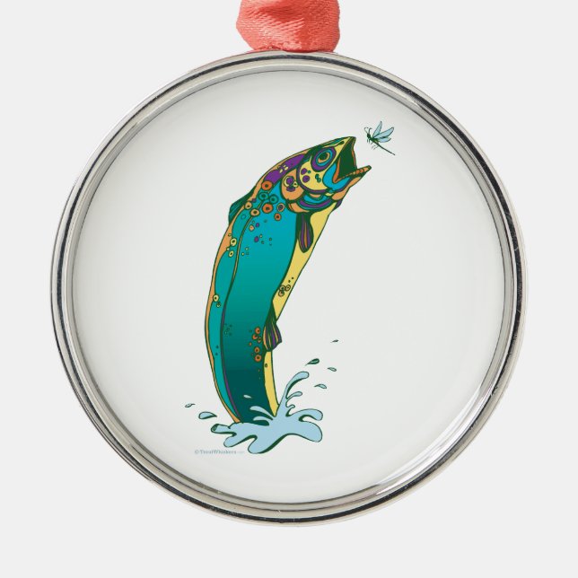 Psychedelic Trout Fishing Metal Tree Decoration (Front)