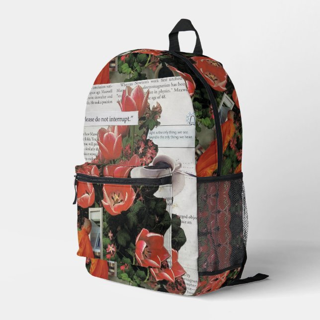 Psychedelic Tulip Floral Buddhist Monk ATM Quotes Printed Backpack (Back Corner Right)